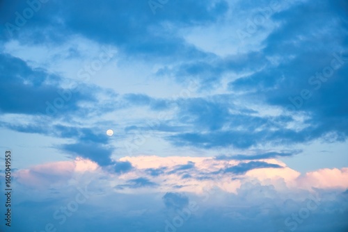 Sky replacement of New Zealand clean blue sky,  clouds and the moon.