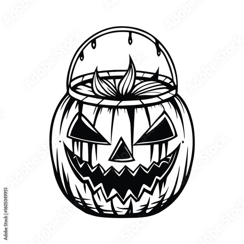Halloween jack o lantern candy bucket with leaves pumpkin