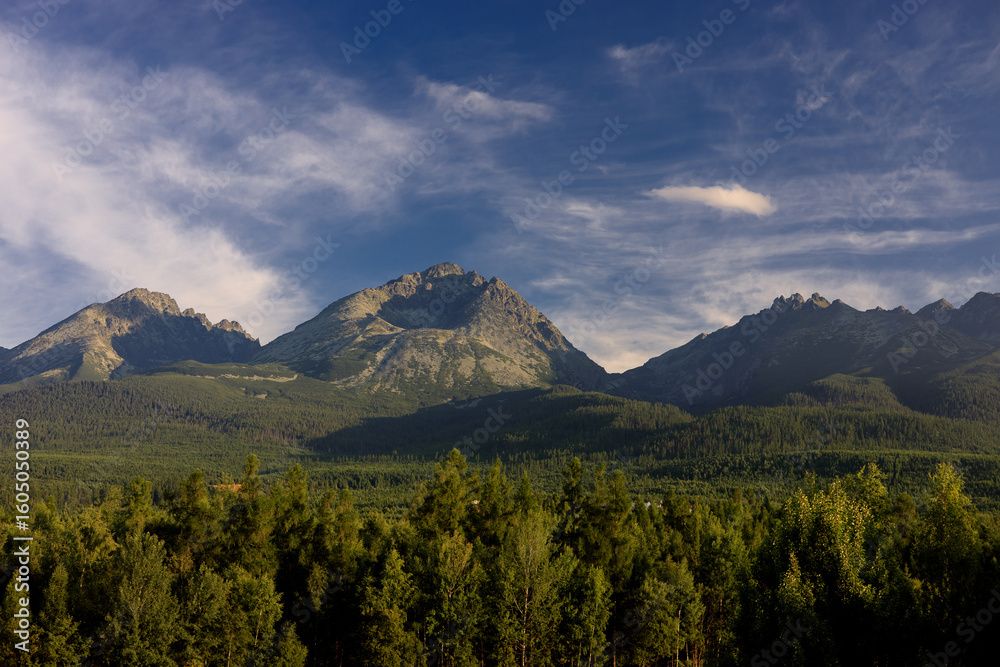 Fototapeta premium Summer view shortly after sunrise of the highest peak of the High Tatras in Slovakia - Gerlachovský štít