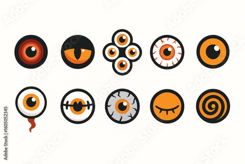 Set of Halloween Monster Eye Icons in Flat Vector Style