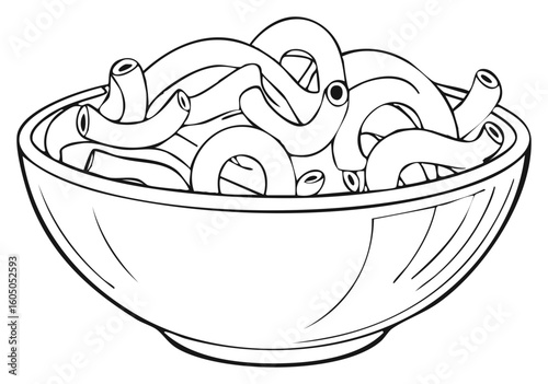 Bowl of macaroni pasta in a monochrome cartoon style