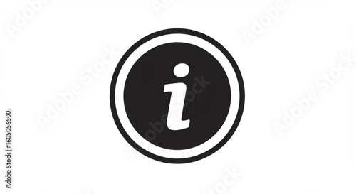 A simple black and white information icon, featuring a lowercase 'i' within two concentric circles.