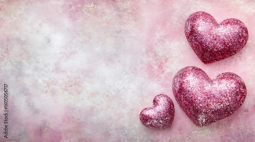 Pink hearts on a textured background