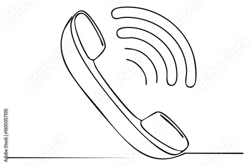 Continuous line drawing of a telephone handset with signal symbol concept