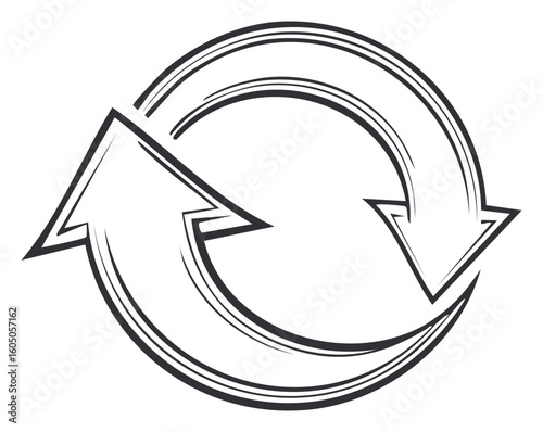 Monochrome circular arrow symbol for recycling refresh and continuous cycle process