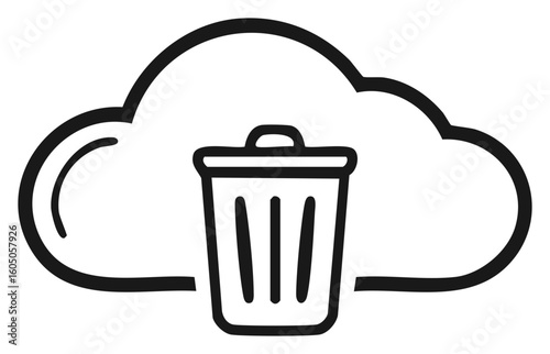 Cloud cleanup icon with trash bin for deleting data from storage