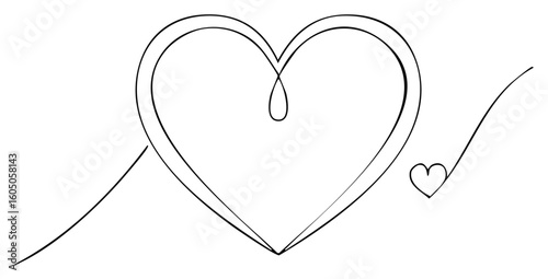 Simple black line art heart with a small heart check mark graphic on a white background