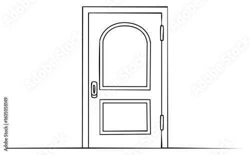 Classic Arched Doorway with Panels and Handle Drawing