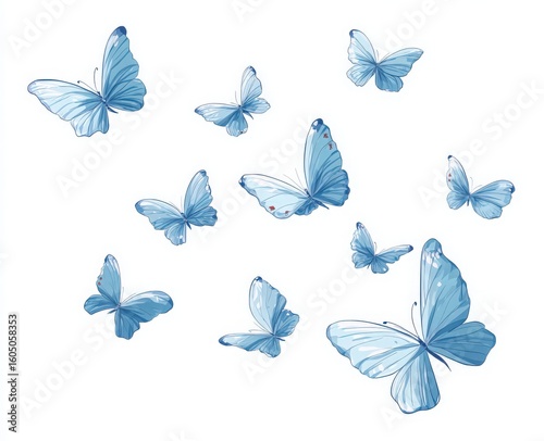 Butterfly in flight : A group of exquisite butterfly soaring gracefully in the sky, showcasing delicate patterns on its wings, an artistic depiction of life's beauty and freedom.