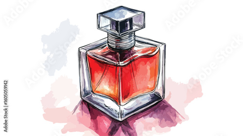Elegant Watercolor and Ink Drawing of Fragrance Bottle