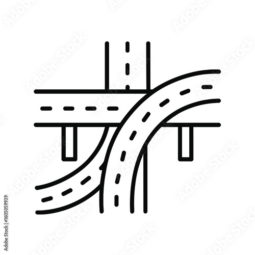 Road interchange vector graphic drawing showing multiple lanes and paths  