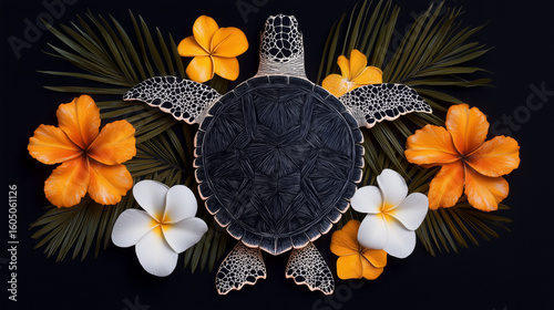 elegant Polynesian tribal turtle motif in bold monochrome patterns
