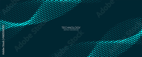 Futuristic abstract background with flowing particles wave. Shiny moving lines element. Digital technology concept.