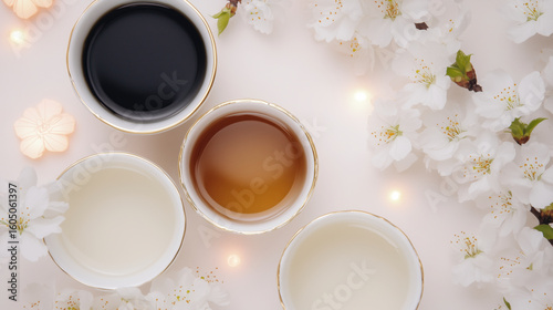 green tea, black tea, white tea, and oolong tea served in ornate porcelain cups