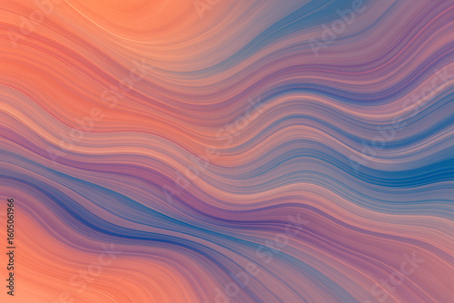 Abstract flowing waves of warm orange and cool blue purple hues creating a smooth textured background