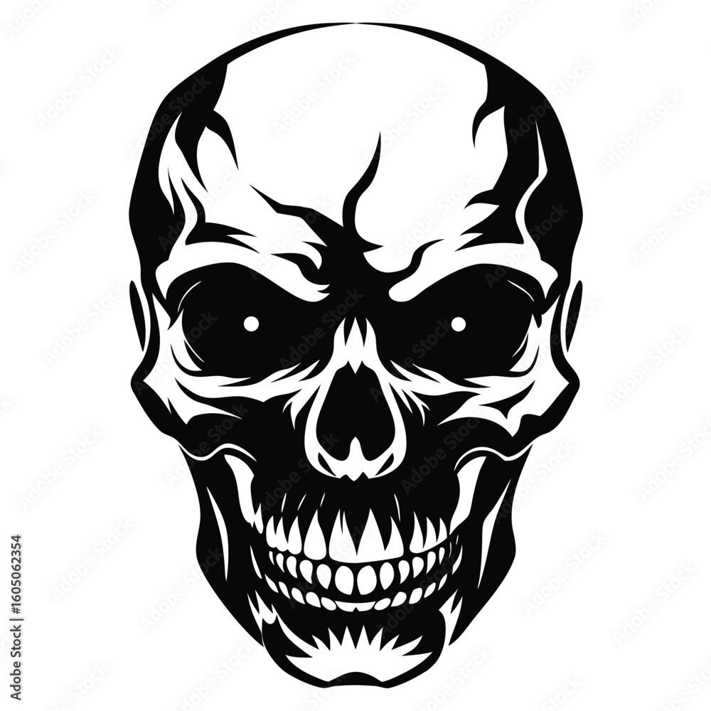 Fototapeta premium Menacing black skull silhouette white