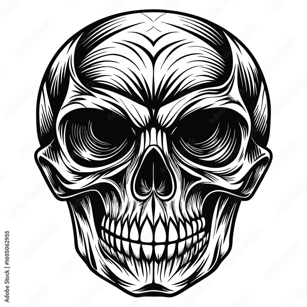 Fototapeta premium Menacing human skull black silhouette bone