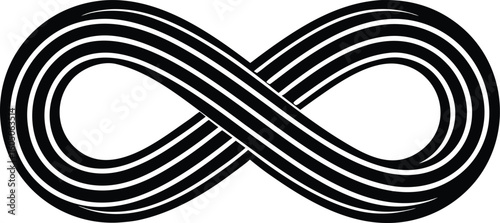 Vector art of stylized infinity symbol with multiple parallel lines creating a sense of depth and movement isolated on transparent background.