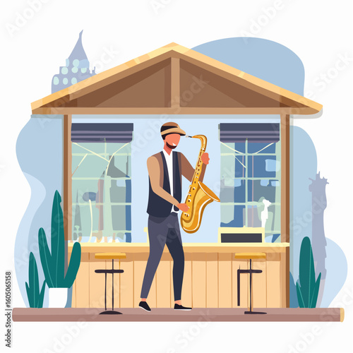 A Stylish Saxophonist Performing Jazz Music in a Bar Setting