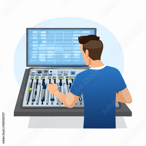 A Back View of a Sound Engineer at a Mixing Console