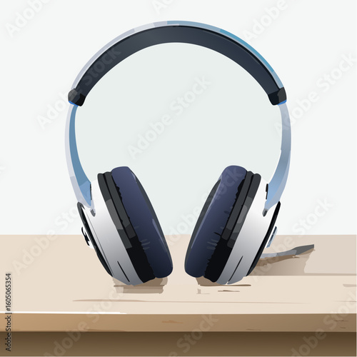 Stylish White and Black Headphones Resting on a Light Brown Surface