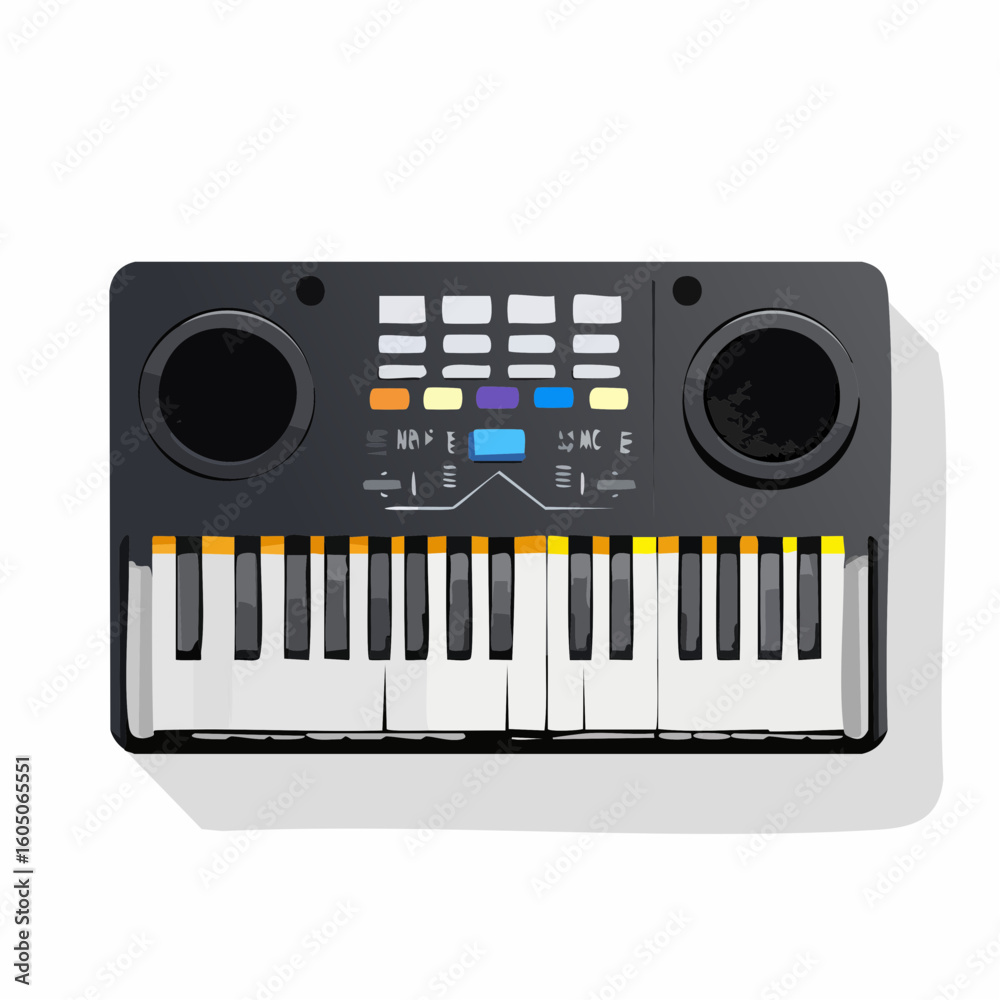 Obraz premium Detailed Illustration of a White Electronic Keyboard with Black Speakers