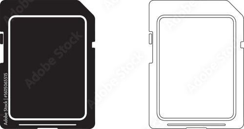 Flat Memory Card Silhouette Logo On White Background For Data Storage