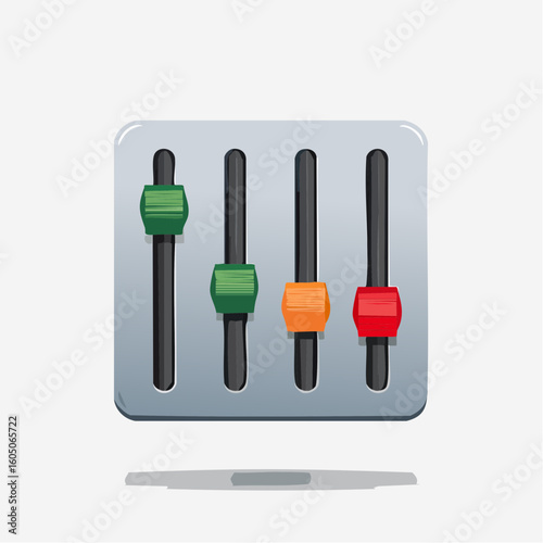 Colorful Audio Mixer Faders with Distinctive Green Orange and Red Knobs