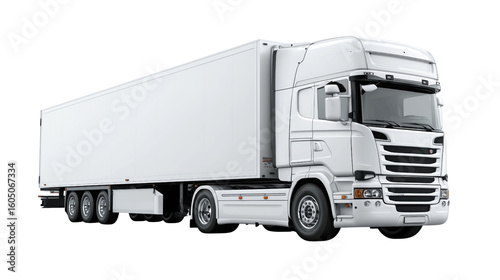 White semi trailer truck with cargo box and tractor unit isolated on a transparent background image