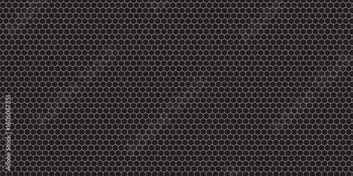 Seamless dark carbon fiber grid pattern with metallic hexagon texture