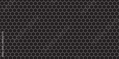 Black carbon fiber with a dark, seamless hexagon grid pattern and metallic texture is ideal for industrial design backgrounds or speaker grills
