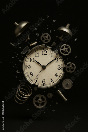 Disassembled Clock in Darkness