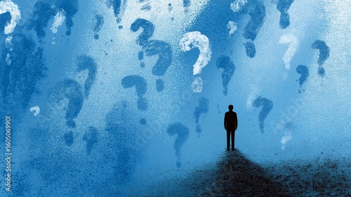 Exploring Inner Turmoil: The Faceless Figure Surrounded by Floating Question Marks