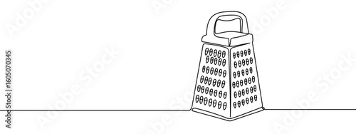 Continuous hand drawn line, cheese grater, kitchen utensils, cooking Simple art lines, vector on transparent background, editable strokes.