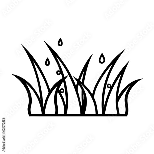 Grass with dew in a minimalist style on a white background  