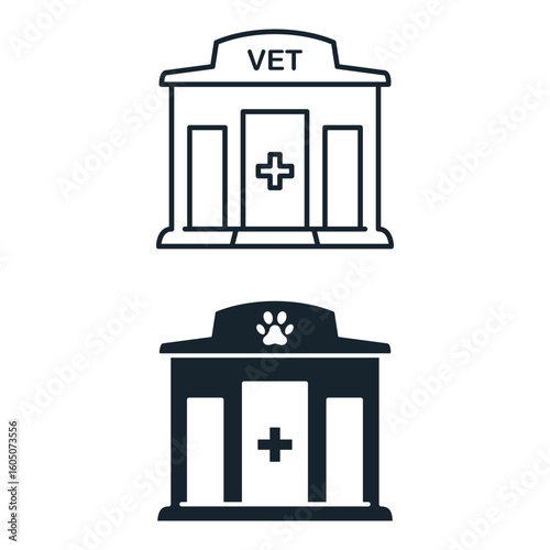 Veterinary clinic building vector line icon set. Vector isolated illustration