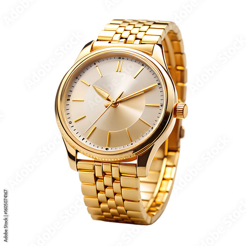 	Elegant gold wristwatch isolated on transparent background