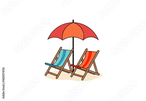 Vector illustration of a cartoon sun lounger with an umbrella	