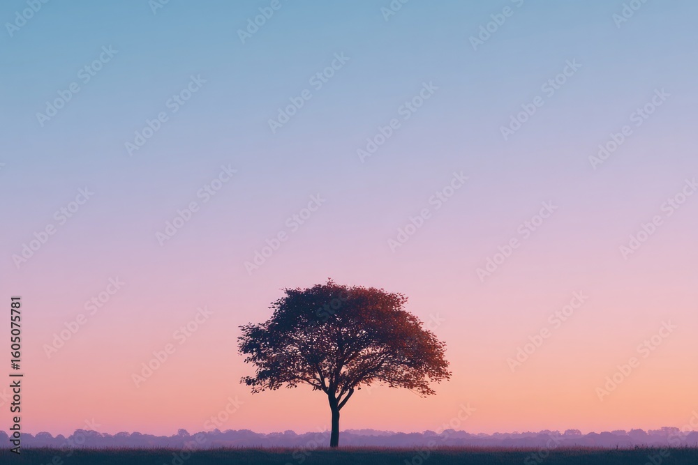 Obraz premium isolated tree silhouette against soft gradient background capturing essence of minimalistic design