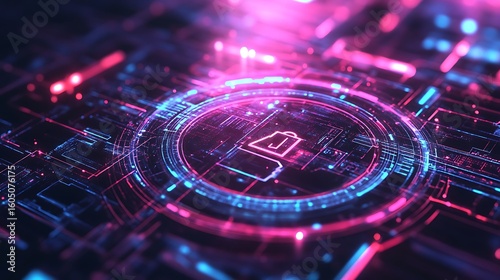 Wallpaper Mural Glowing digital technology background with a futuristic shopping bag or cart photo Torontodigital.ca