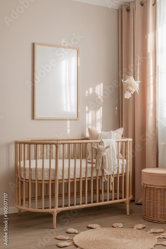 Boho Baby Crib Mockup in Neutral Room
