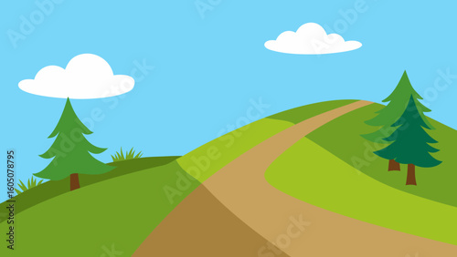 Hillside Trail Under Clear Sky Vector Illustration
