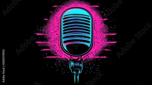 Retro microphone, vibrant colors