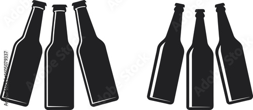 Beer Bottles Silhouette with Fire Symbol – Vector Illustration for Party, Alcohol, and BBQ Celebration Themes
