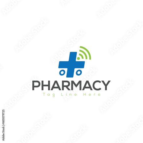 Pharmacy Logo Design – Medical Cross with Heart and Leaf Symbol Vector