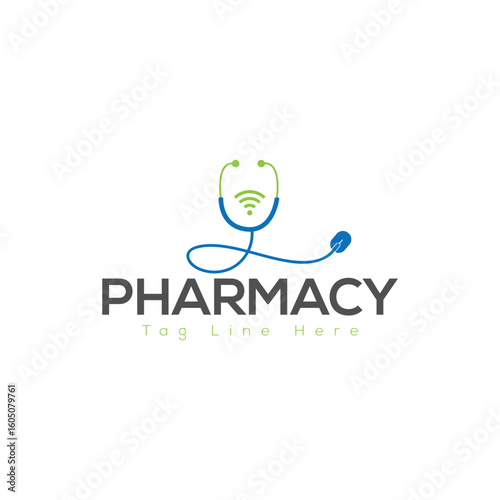Pharmacy Logo Design – Medical Cross with Heart and Leaf Symbol Vector