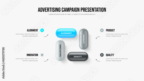 Investor Insight Four Element Infographic Presentation Template. Consulting Growth Slide Design Vector Illustration. Modern Report 4 Step Diagram Frame Layout.