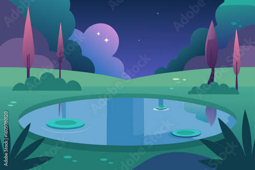 Shimmering pond in quiet garden reflective water scene