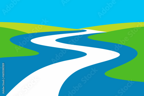 wavy river in wide open field natural landscape flowing water calm