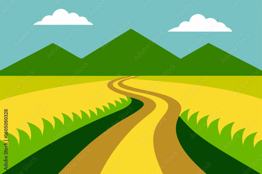 Obraz premium Dirt Road Through Paddies Agricultural Field Route